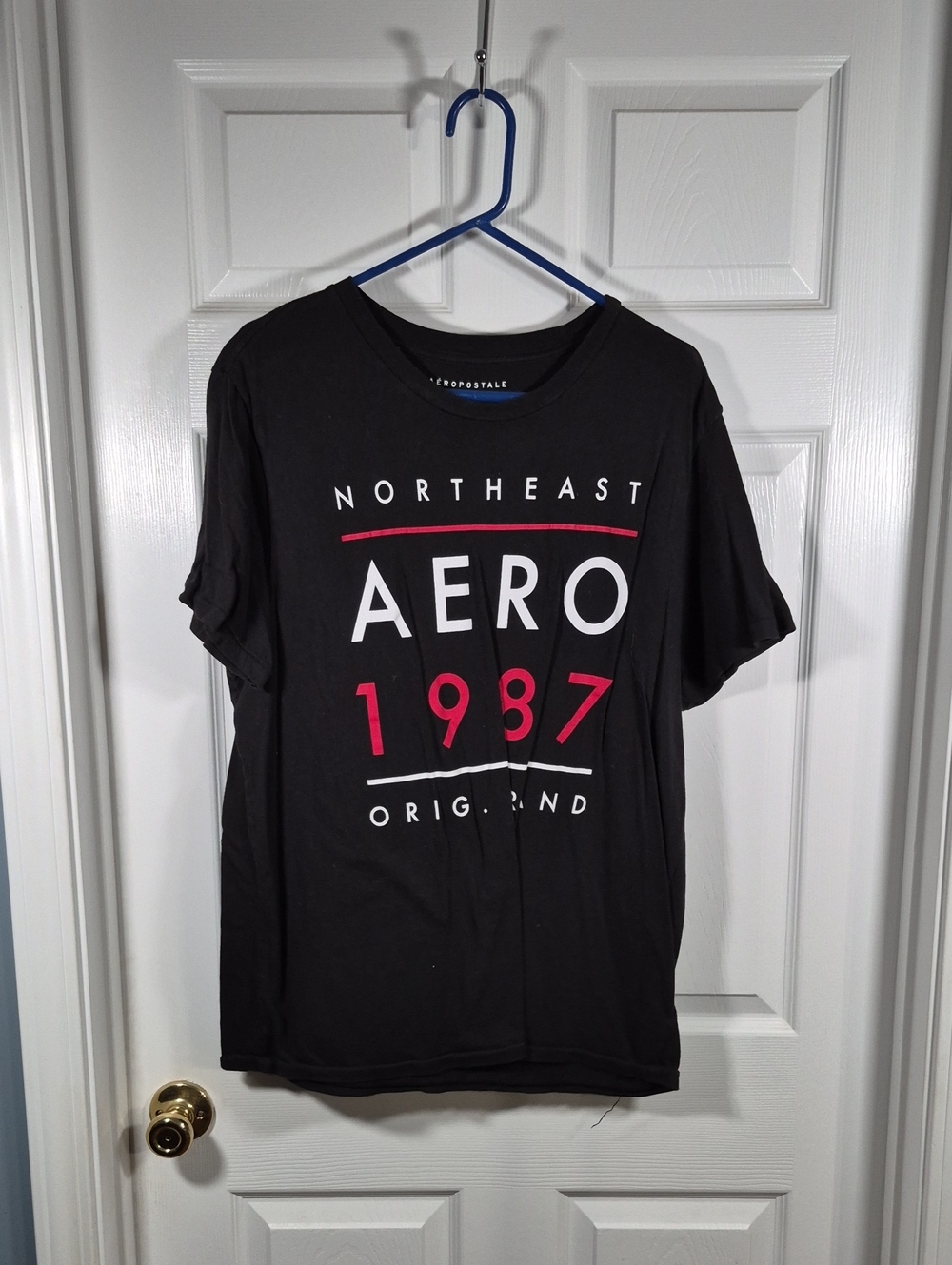 Aeropostale Black Short Sleeve Tee with Red & White Aero 1987 Graphic